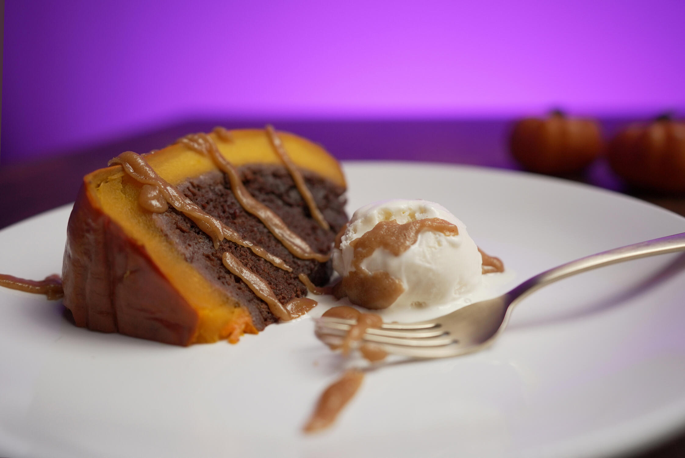 Chocolate cake in a pumpkin